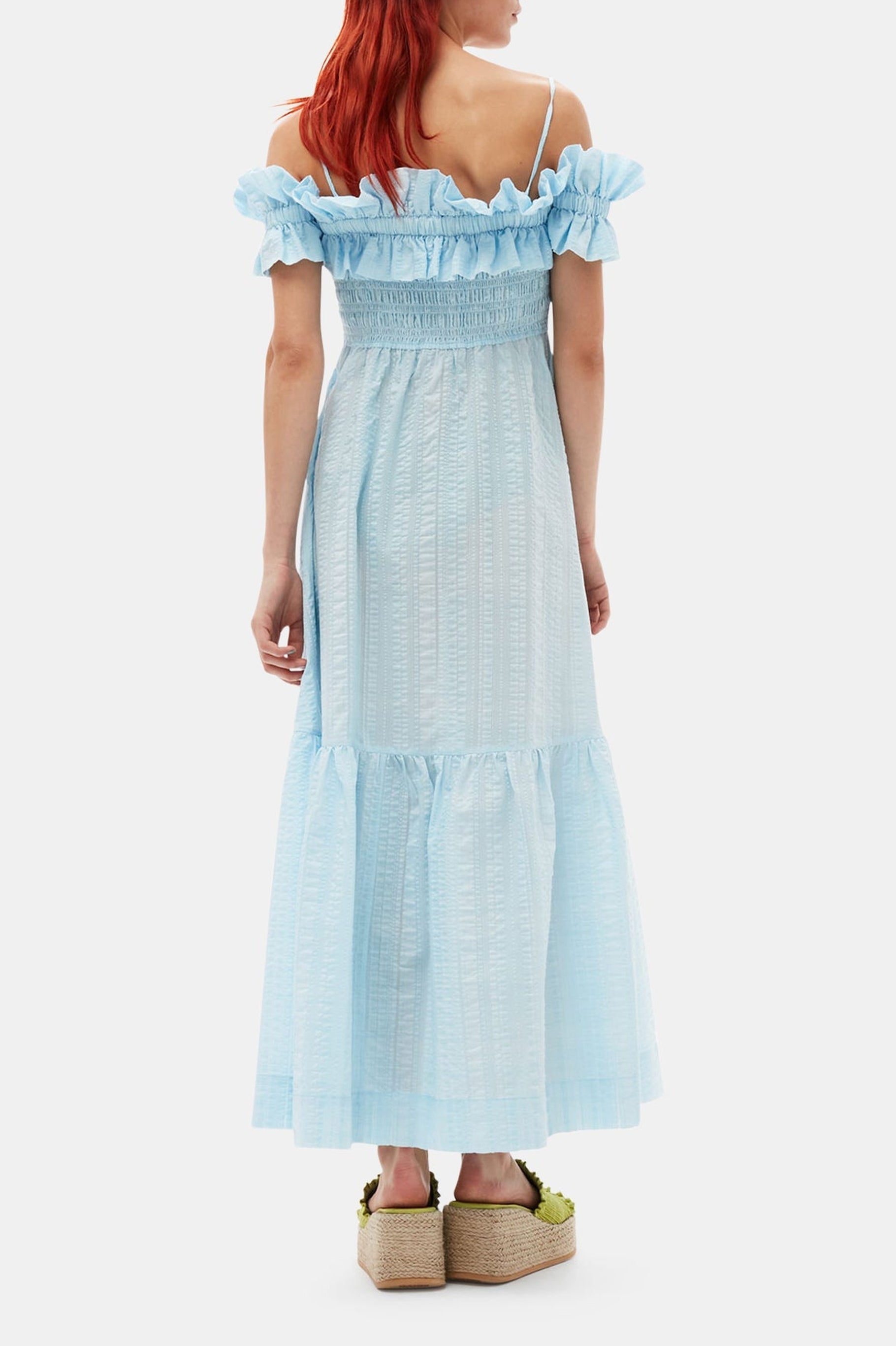 Crepe check smocked maxi dress - Ice Water