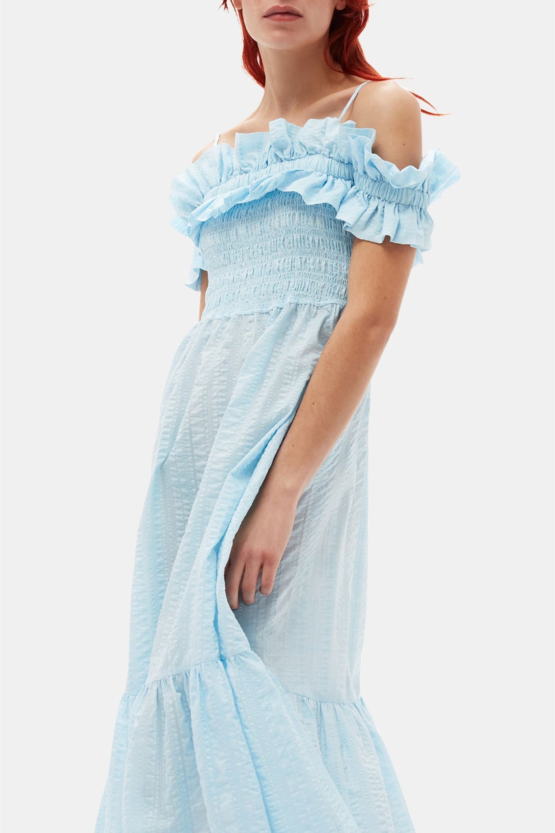 Crepe check smocked maxi dress - Ice Water