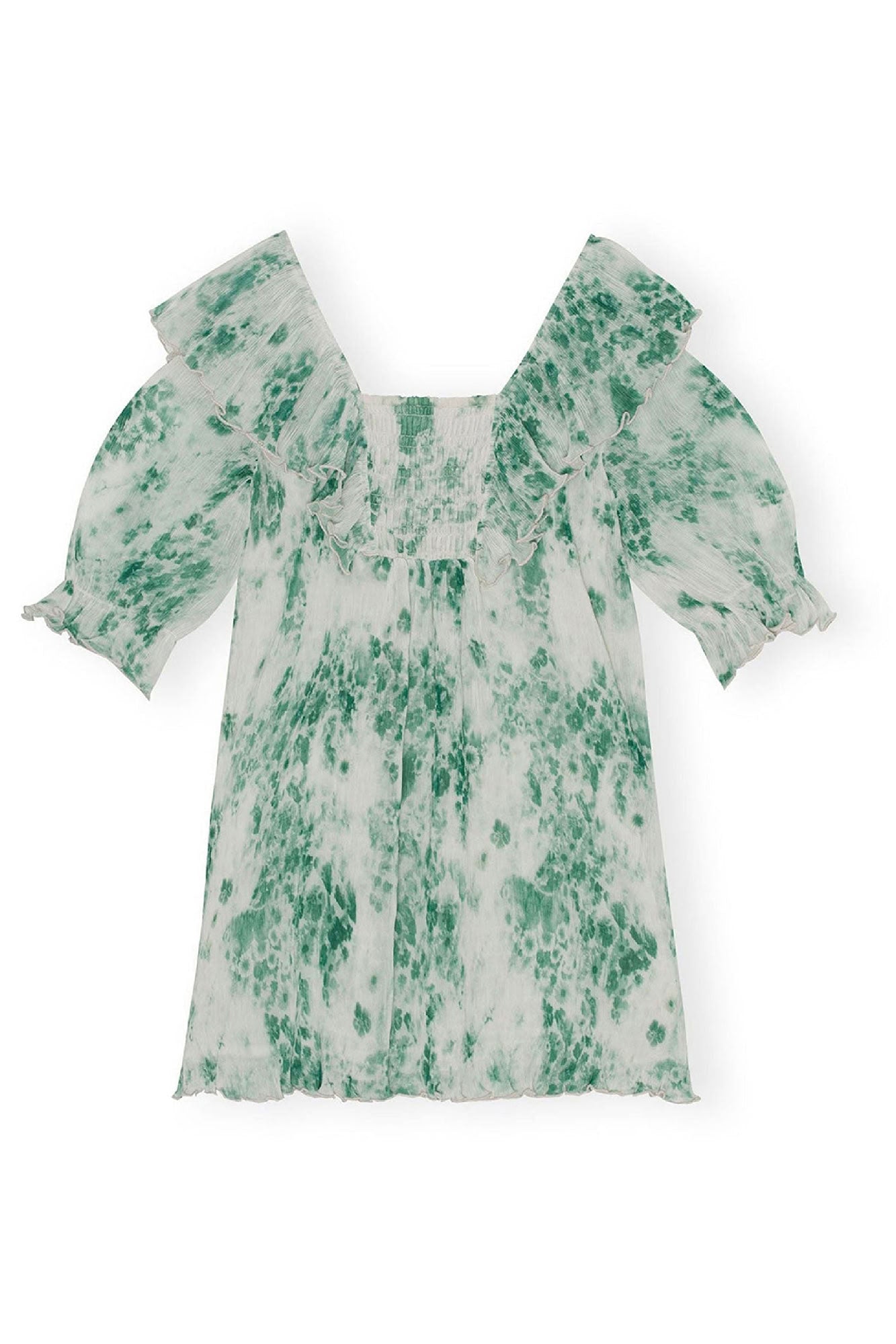 Robe courte à volants en georgette plissée - Egret