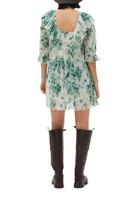 Robe courte à volants en georgette plissée - Egret
