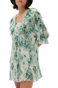 Robe courte à volants en georgette plissée - Egret