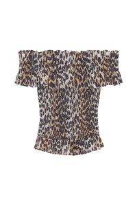 Smocked off-the-shoulder top in voile - Almond Milk