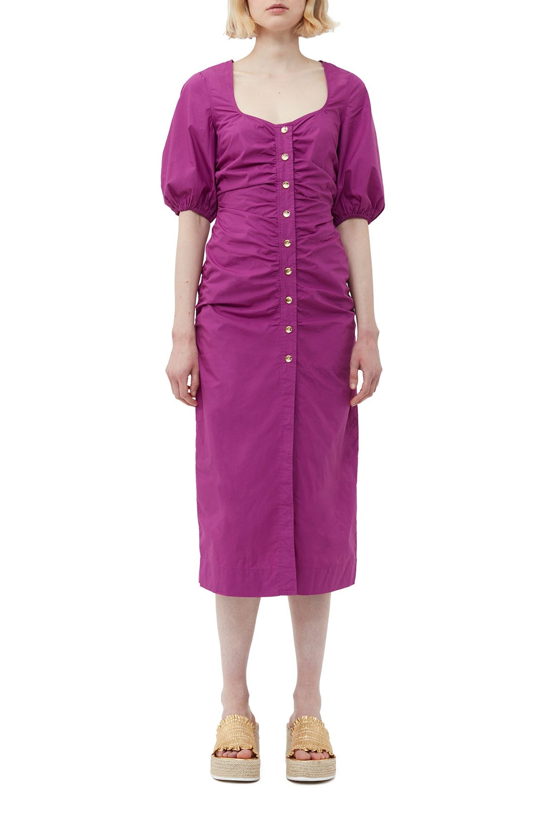 Robe longue froncée à col ouvert - Purple Wine