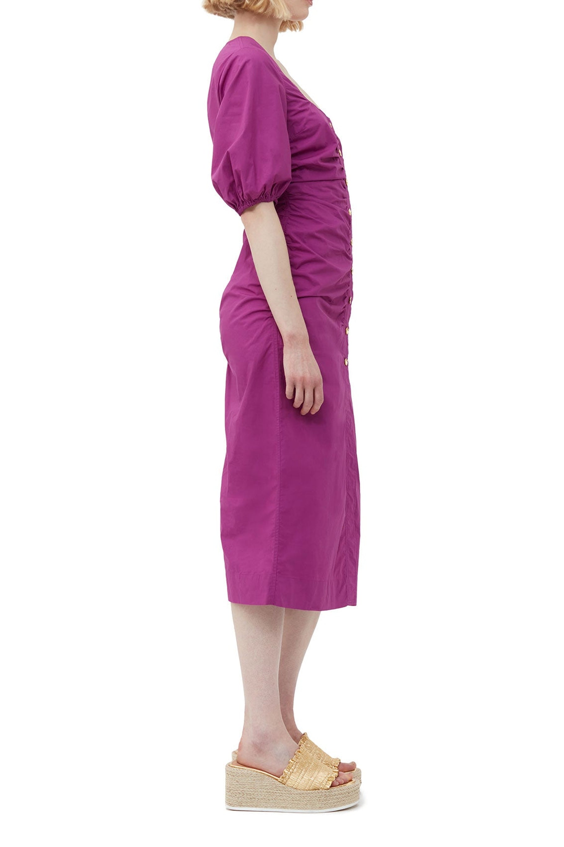 Robe longue froncée à col ouvert - Purple Wine