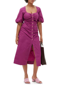 Robe longue froncée à col ouvert - Purple Wine