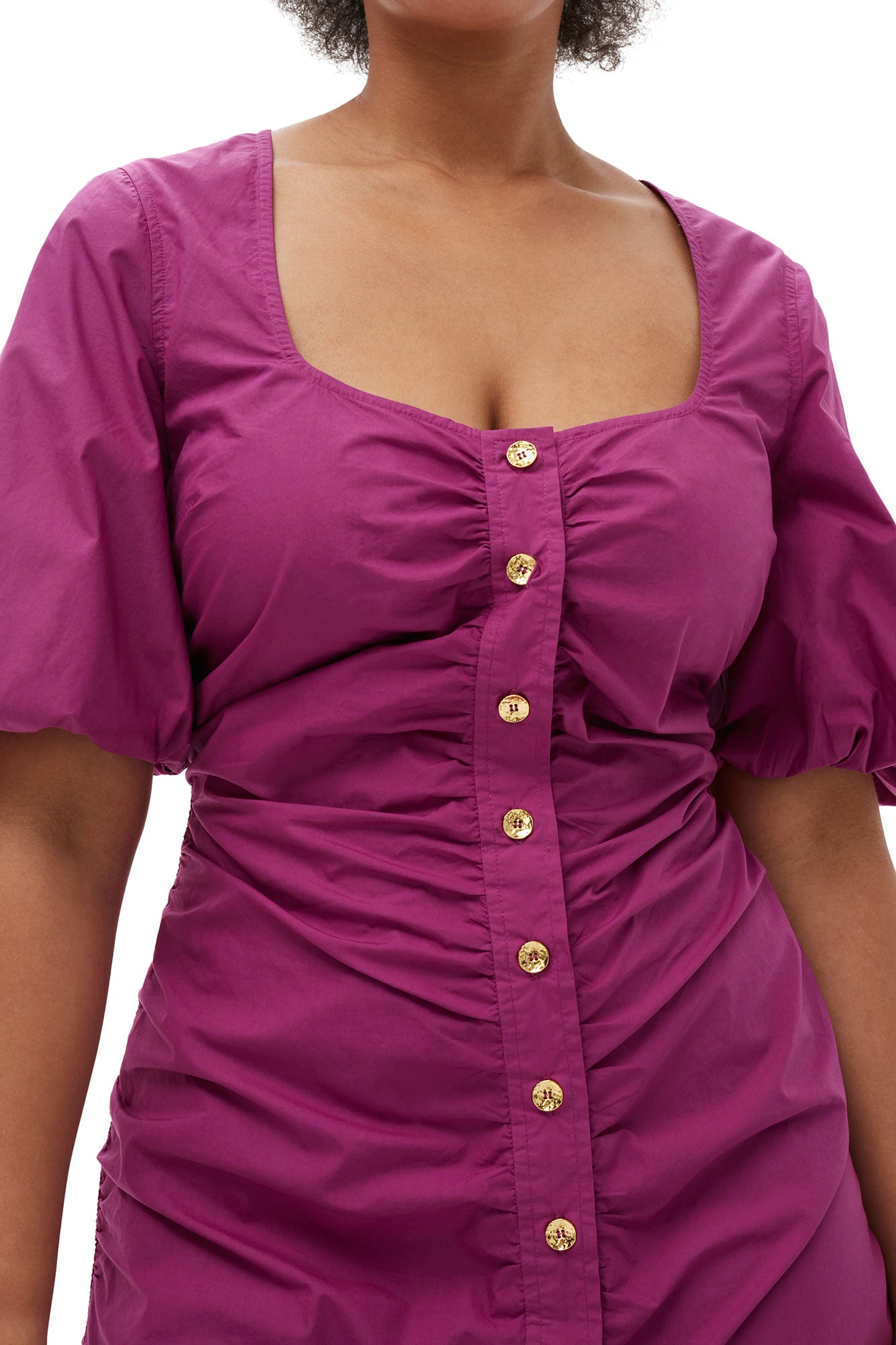 Robe longue froncée à col ouvert - Purple Wine