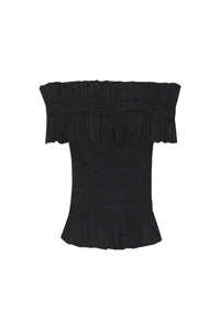Blouse smockée à épaules dénudées - Black