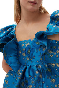 Robe midi à volants 3D en jacquard - Brilliant Blue