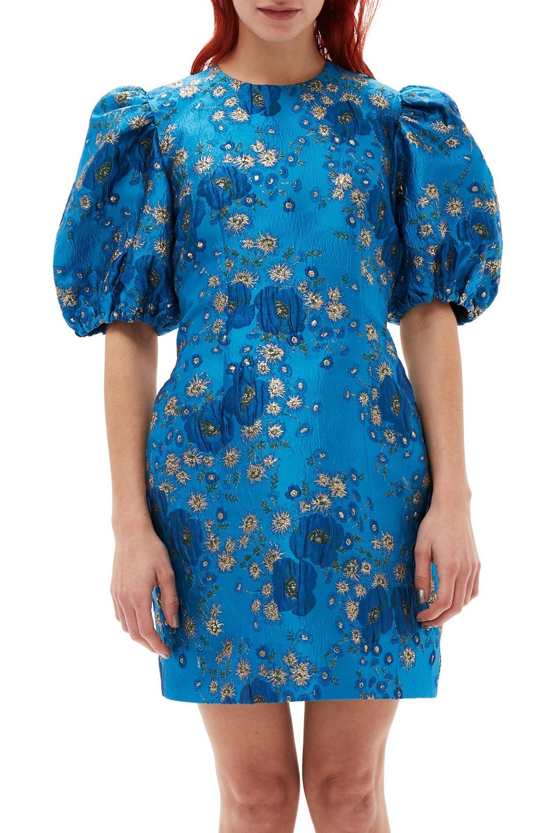 Robe courte à dos ouvert 3D en jacquard - Brilliant Blue