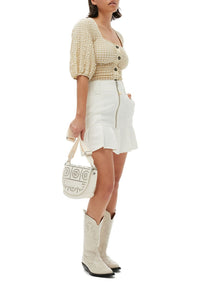 Blouse froncée en crêpe - Pale Khaki