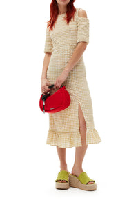 Robe smockée en crêpe - Pale Khaki