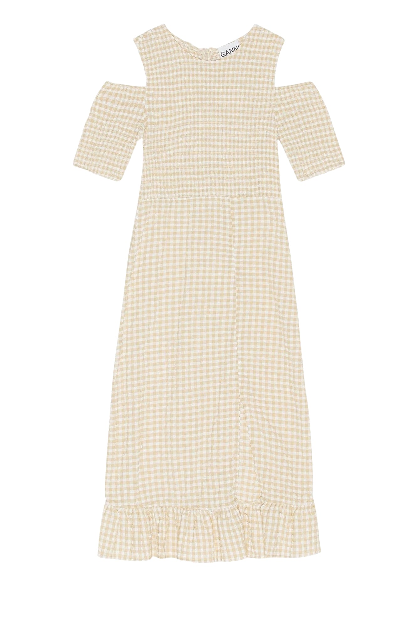 Robe smockée en crêpe - Pale Khaki