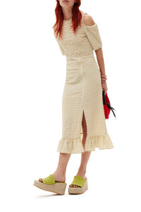 Robe smockée en crêpe - Pale Khaki