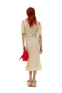 Robe smockée en crêpe - Pale Khaki