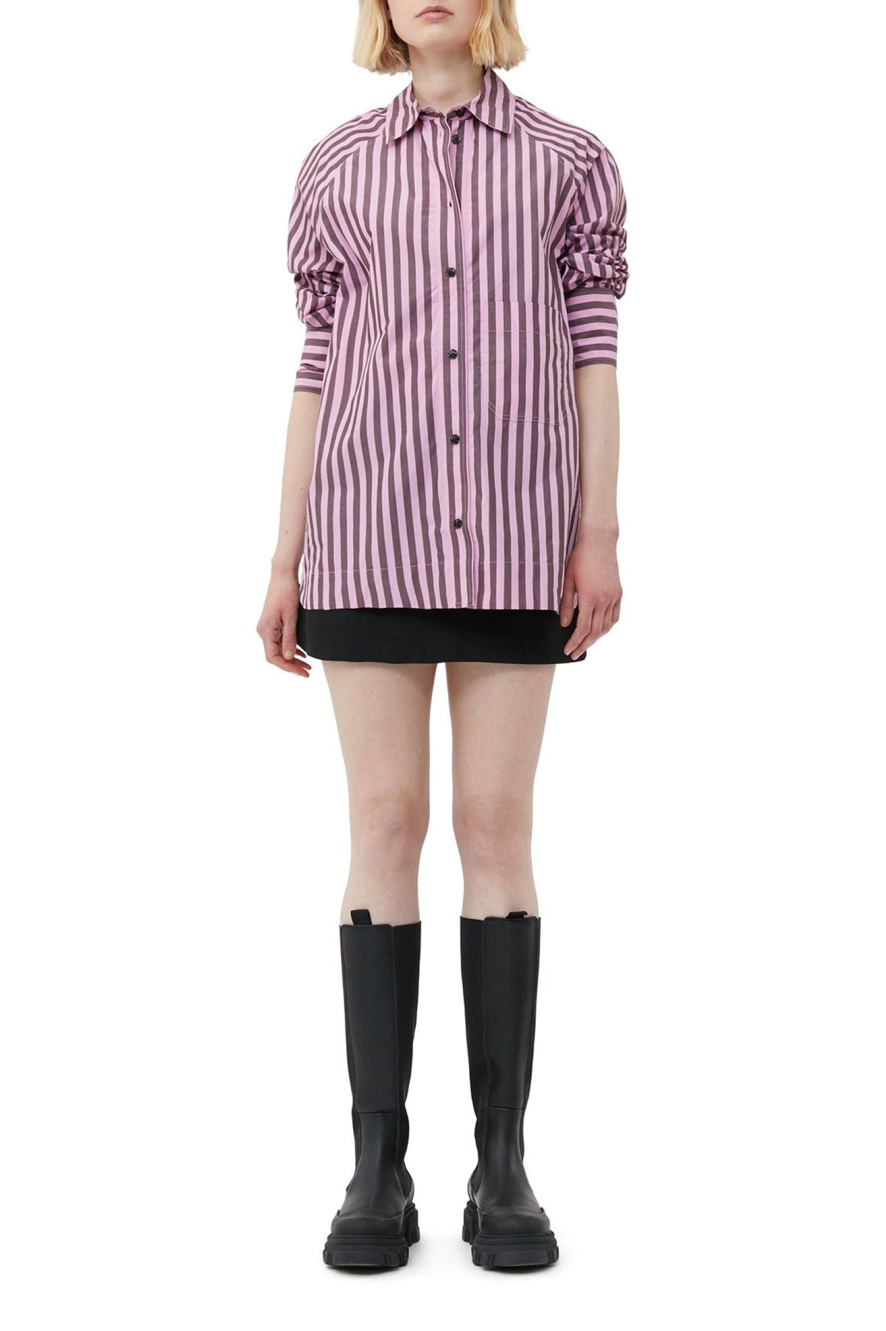 Chemise raglan oversize à rayures en coton - Bonbon