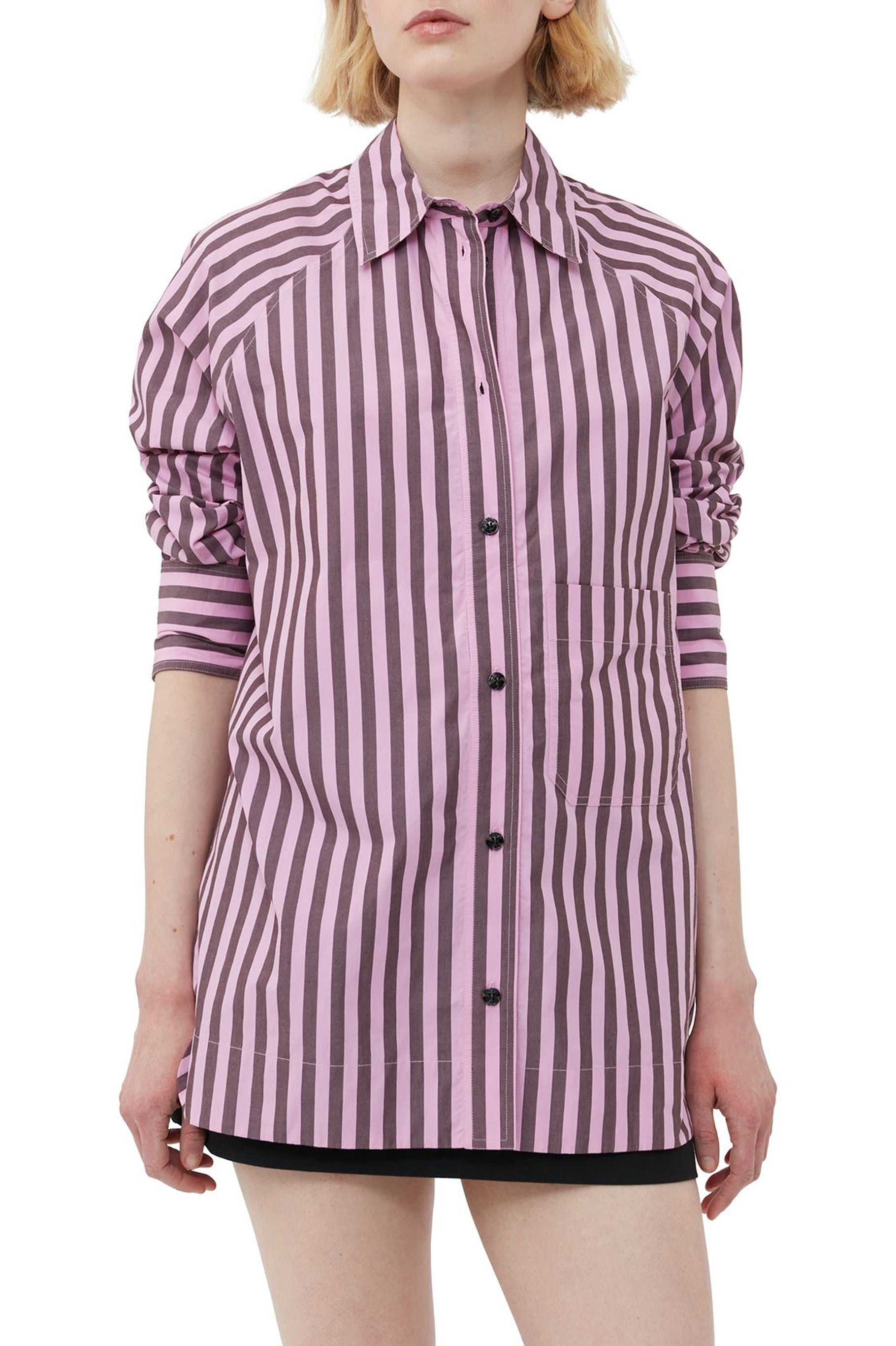 Chemise raglan oversize à rayures en coton - Bonbon