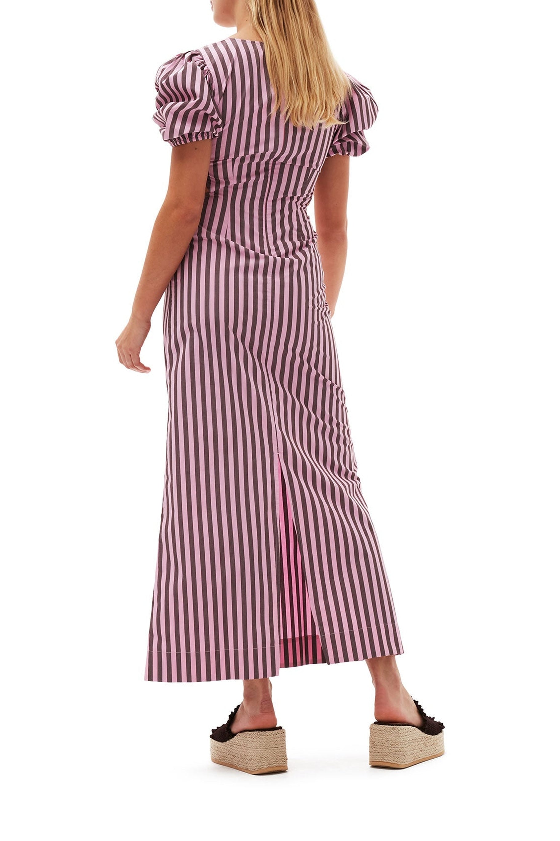 Robe à découpes et rayures en coton - Bonbon