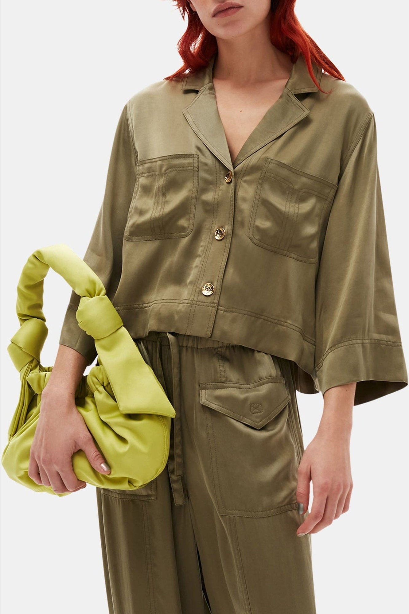 Short satin shirt - Aloe