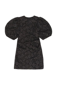 Short jacquard dress with puffed sleeves - Black