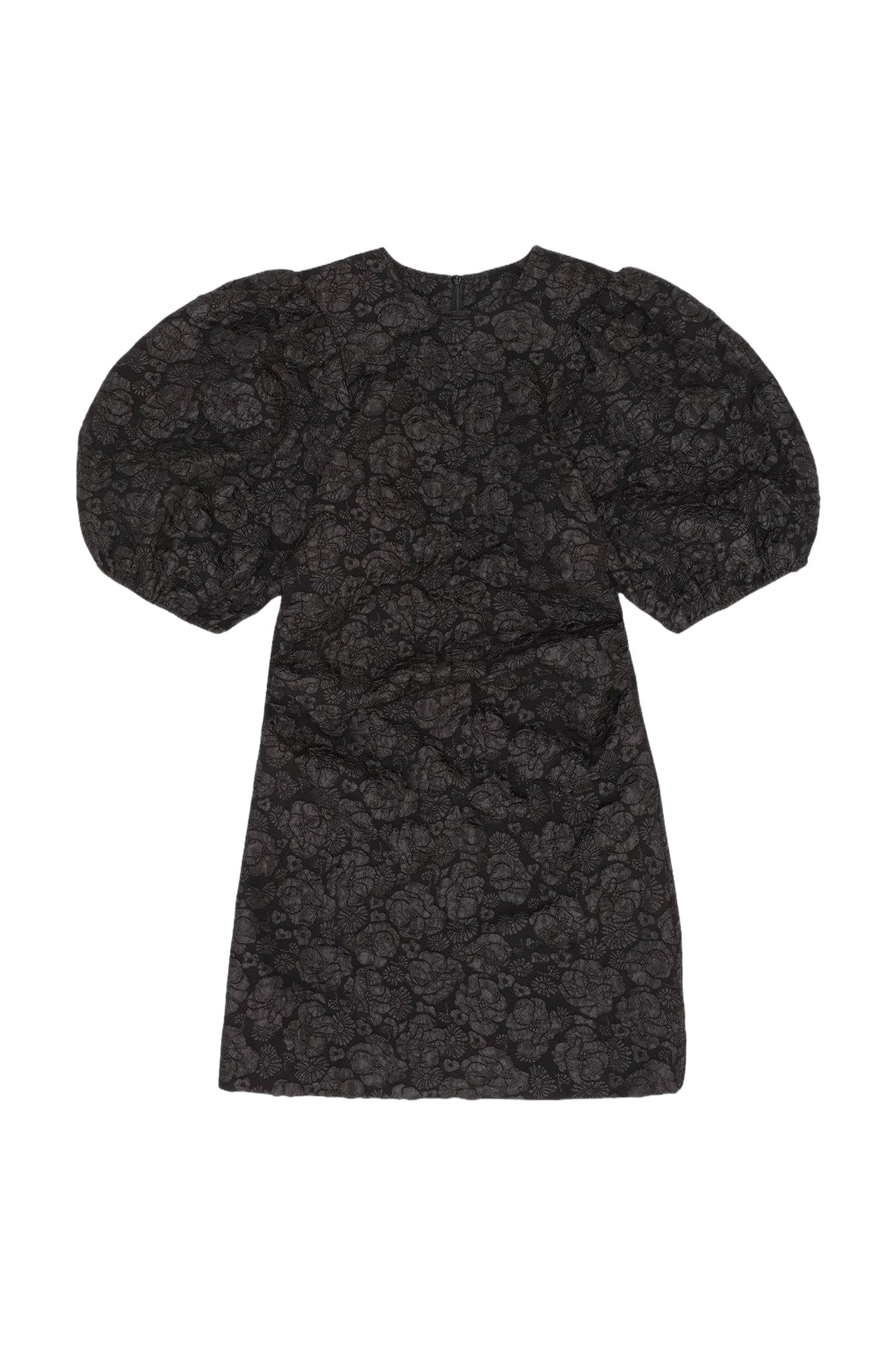 Short jacquard dress with puffed sleeves - Black