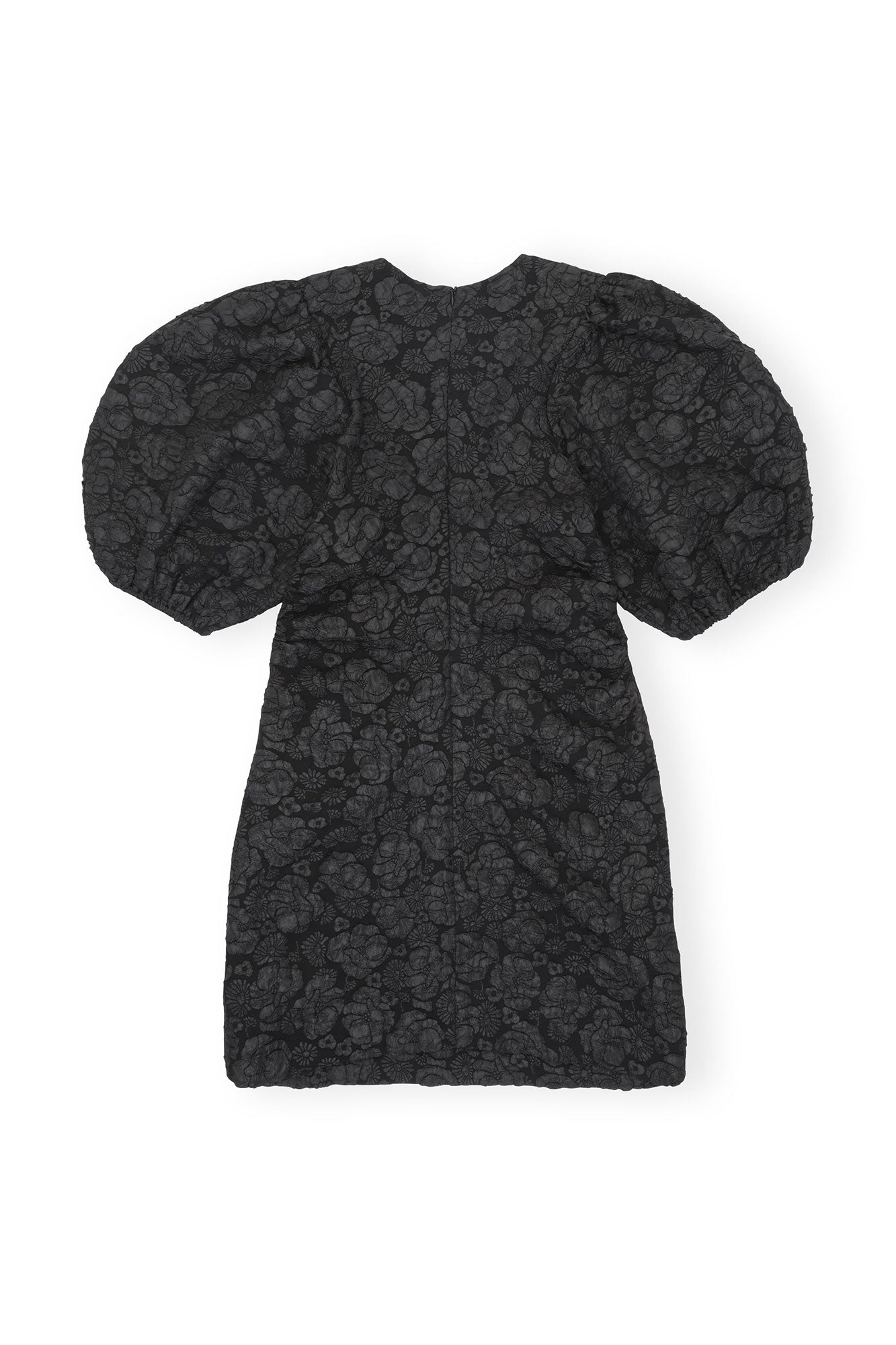 Short jacquard dress with puffed sleeves - Black