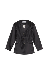 Fitted satin blazer - Black