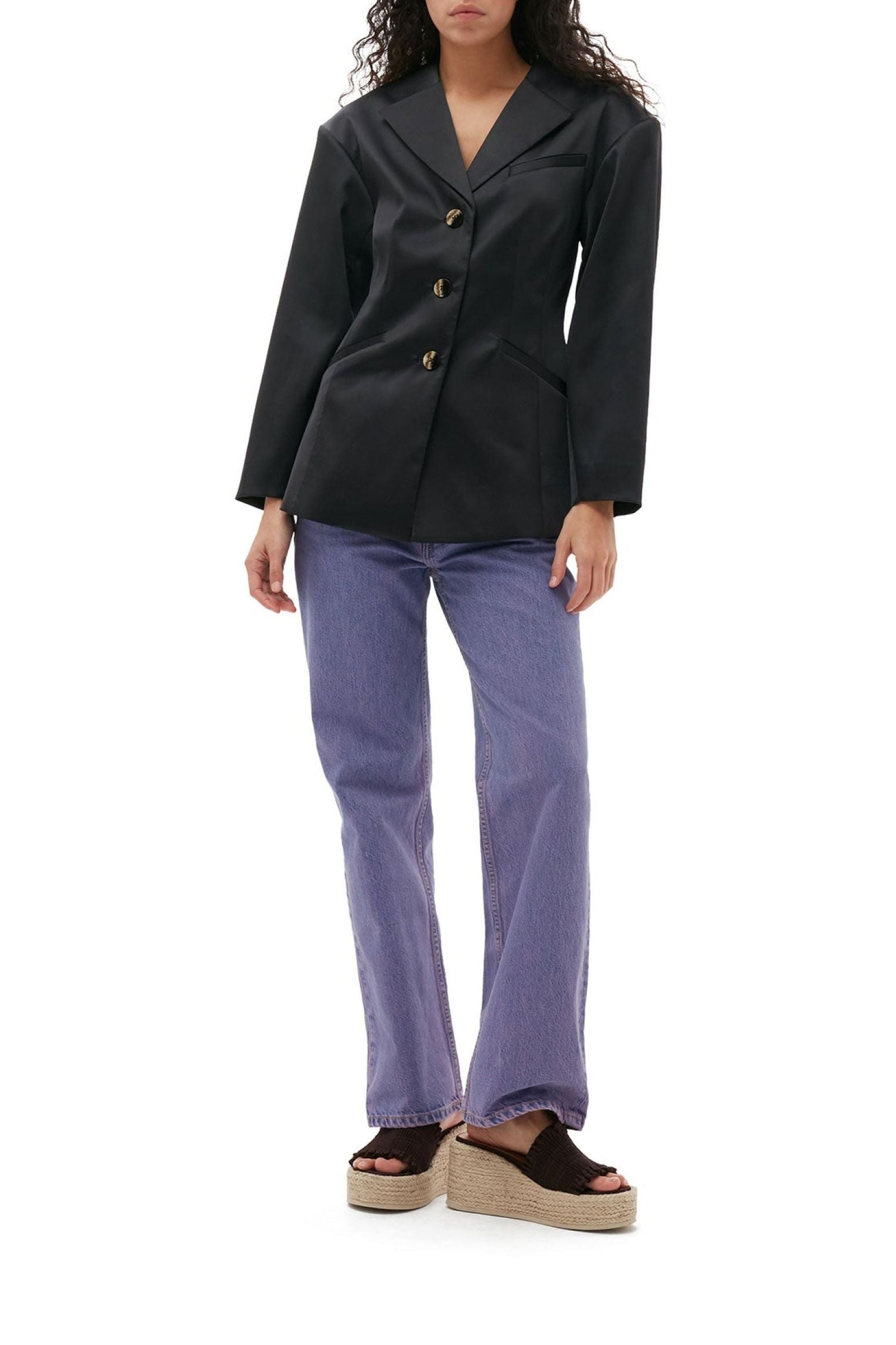 Fitted satin blazer - Black