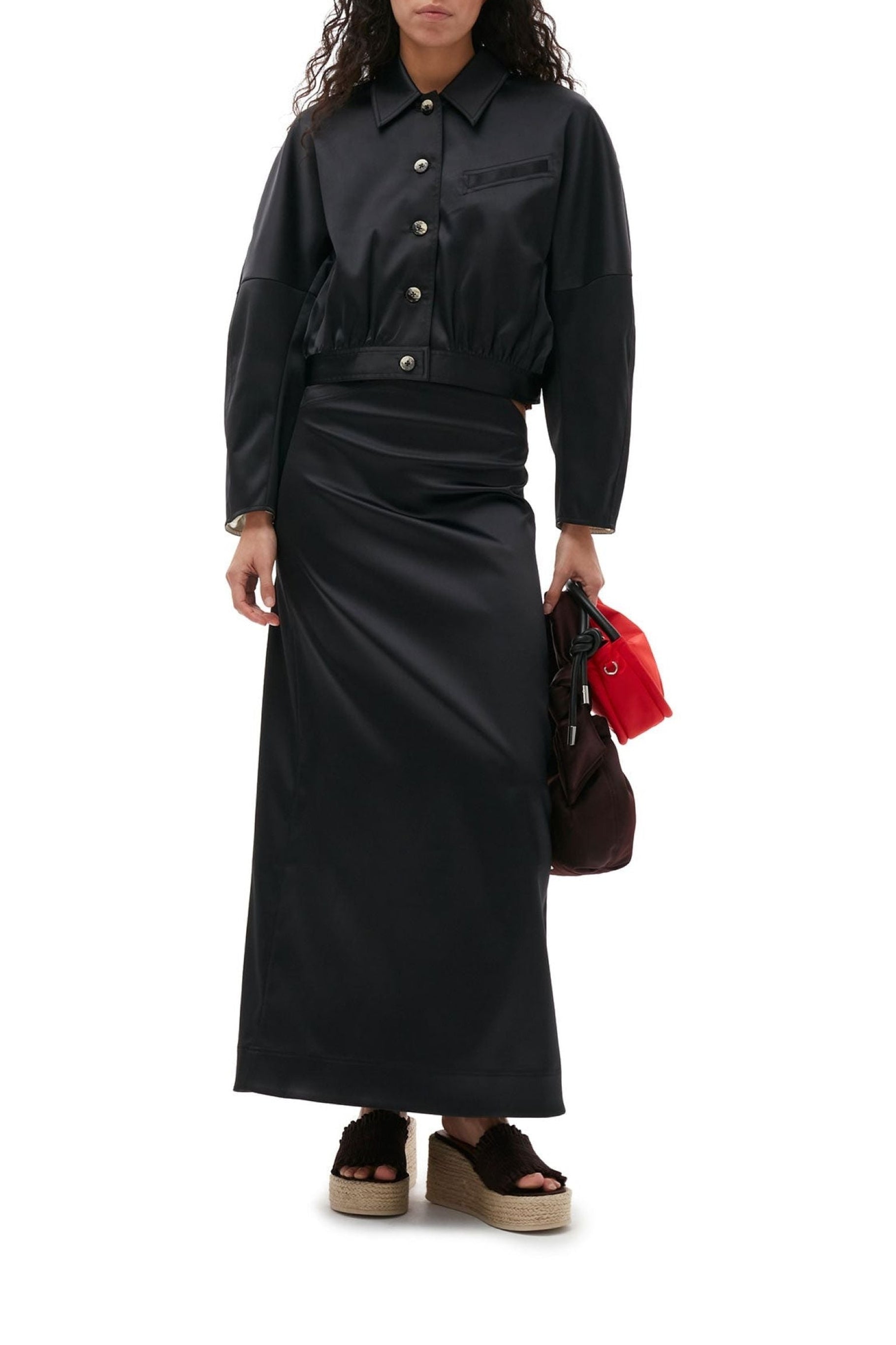 Long satin skirt - Black
