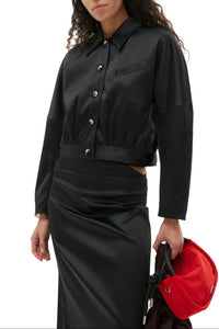 Short satin button-down jacket - Black