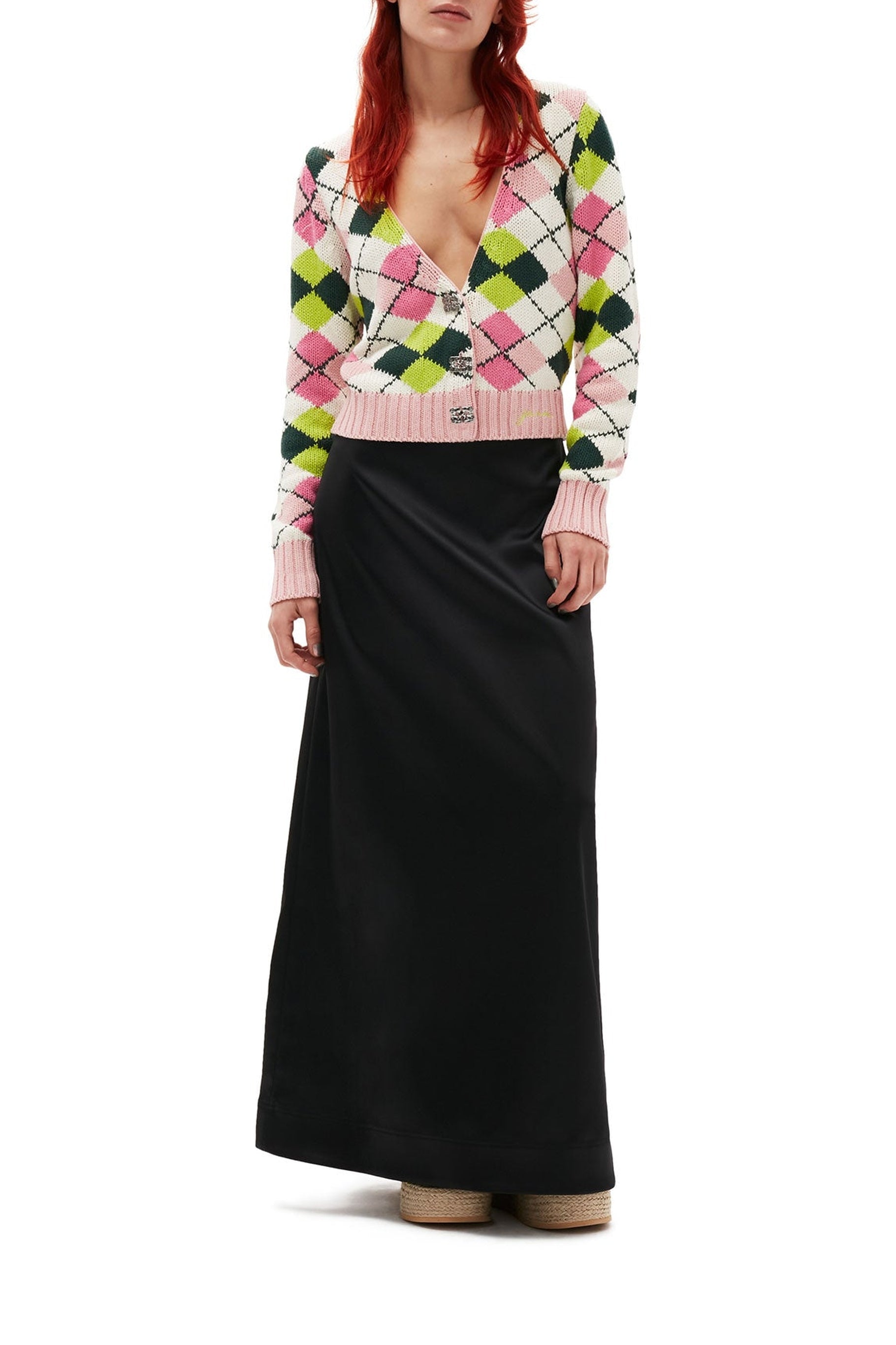 Long satin skirt - Black
