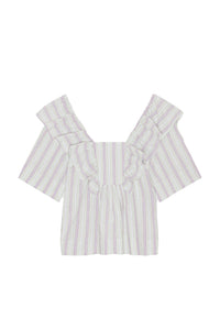Blouse volantée à rayures en crêpe - Mauve Chalk