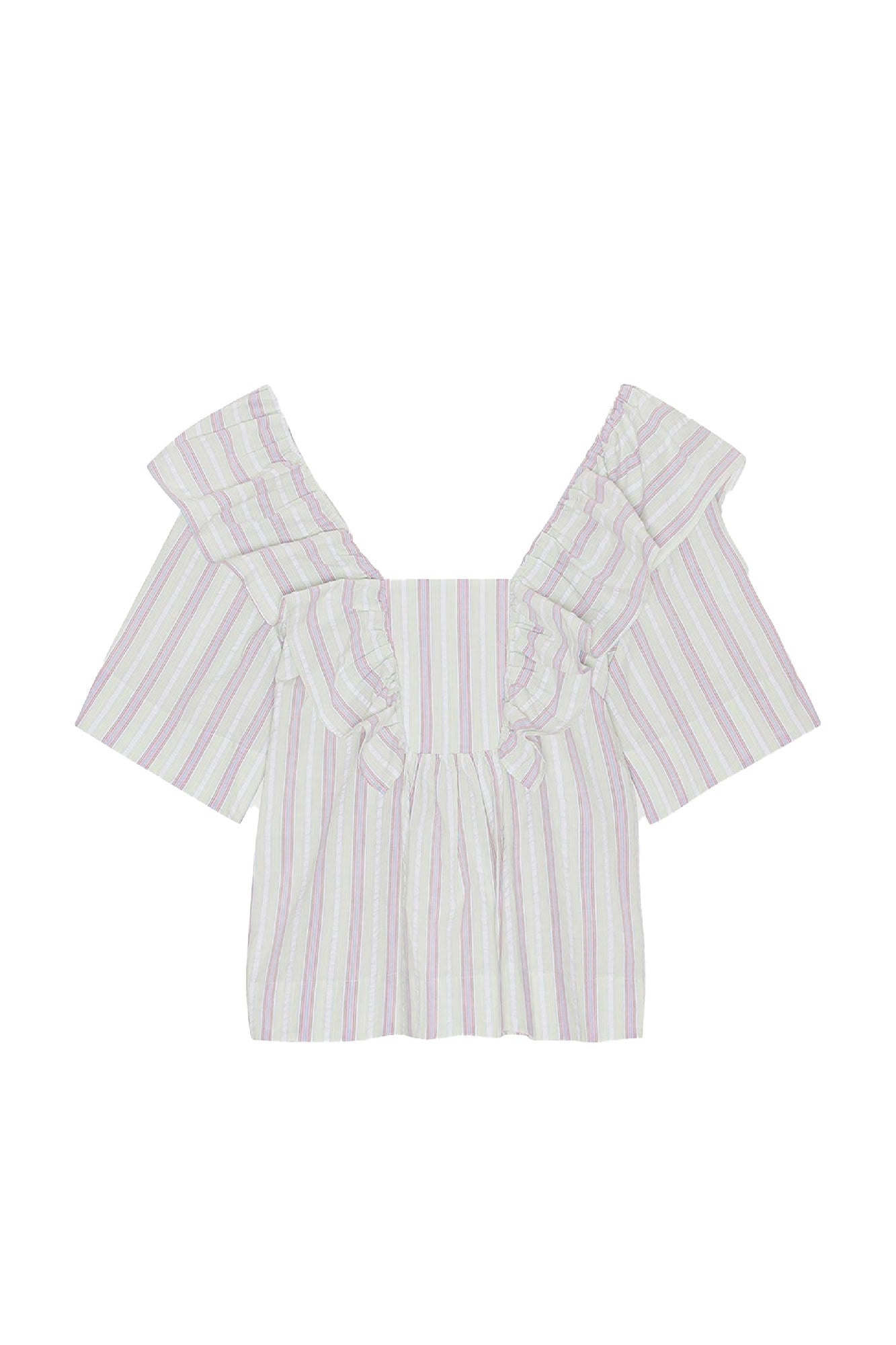 Blouse volantée à rayures en crêpe - Mauve Chalk
