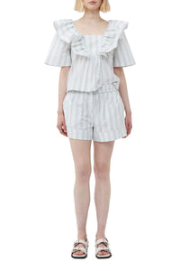 Blouse volantée à rayures en crêpe - Mauve Chalk