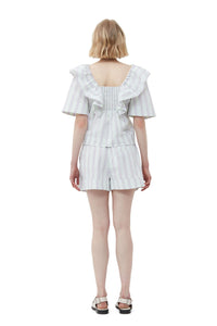 Blouse volantée à rayures en crêpe - Mauve Chalk
