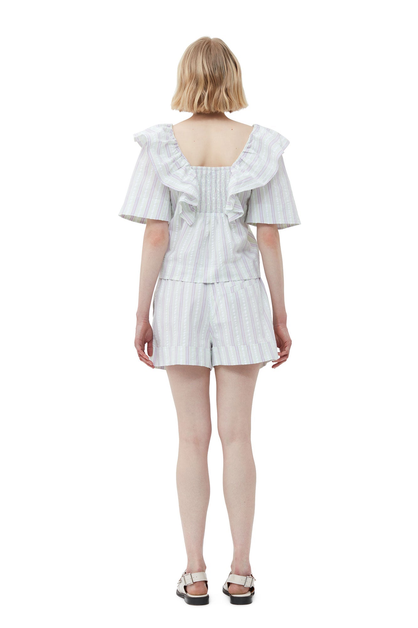 Blouse volantée à rayures en crêpe - Mauve Chalk