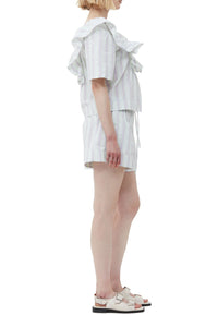 Blouse volantée à rayures en crêpe - Mauve Chalk