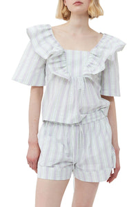 Blouse volantée à rayures en crêpe - Mauve Chalk
