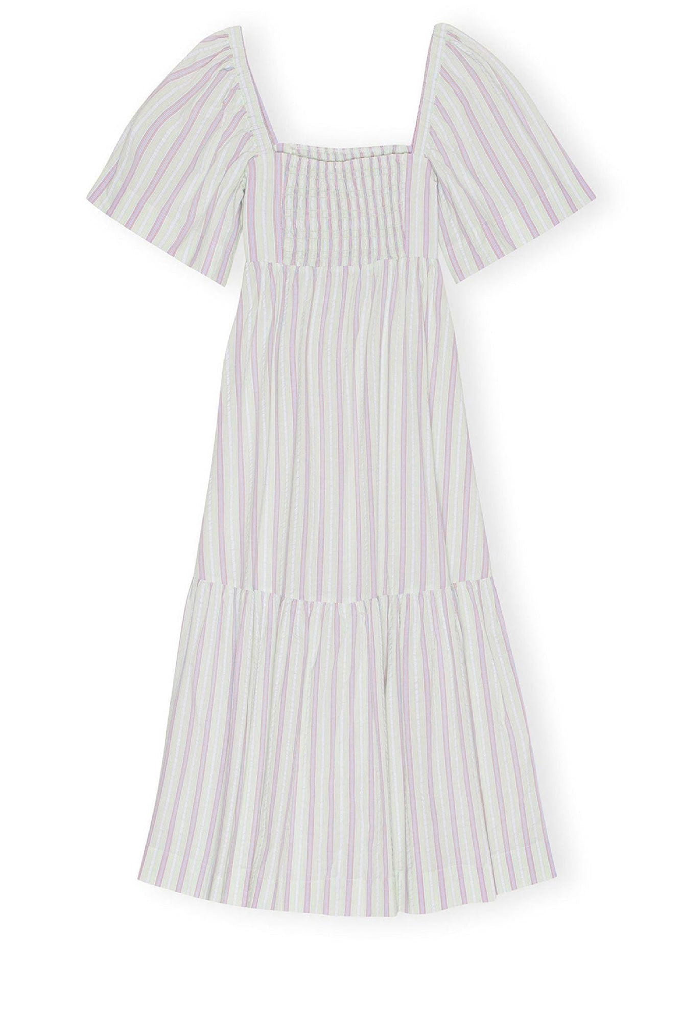 Textured ruffled midi dress with fabric stripes - Mauve Chalk