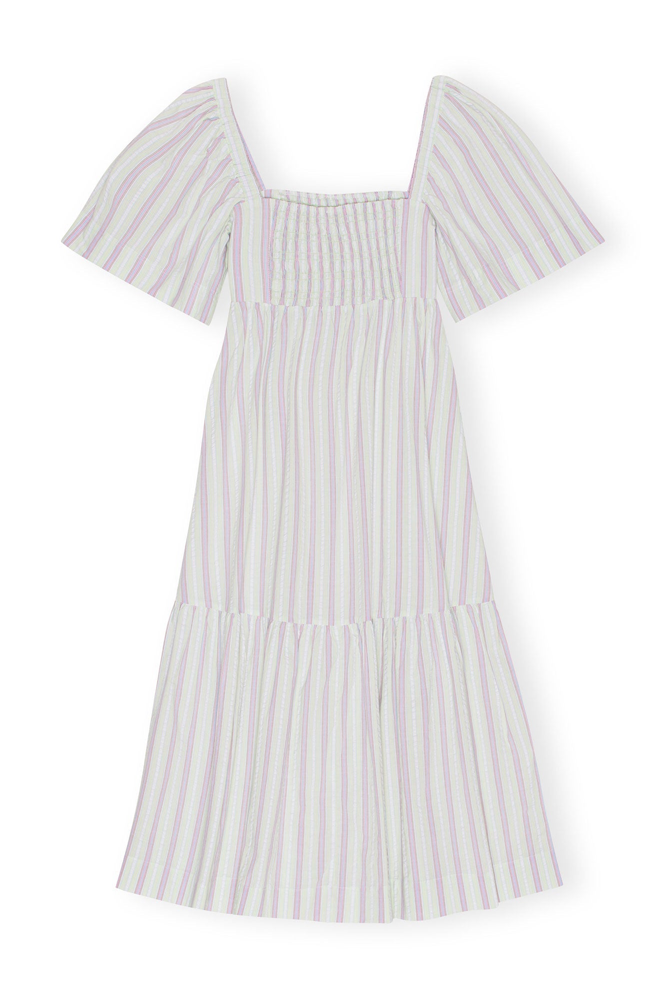 Textured ruffled midi dress with fabric stripes - Mauve Chalk