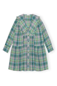 Robe chemise courte ample à carreaux en crêpe - Lagoon