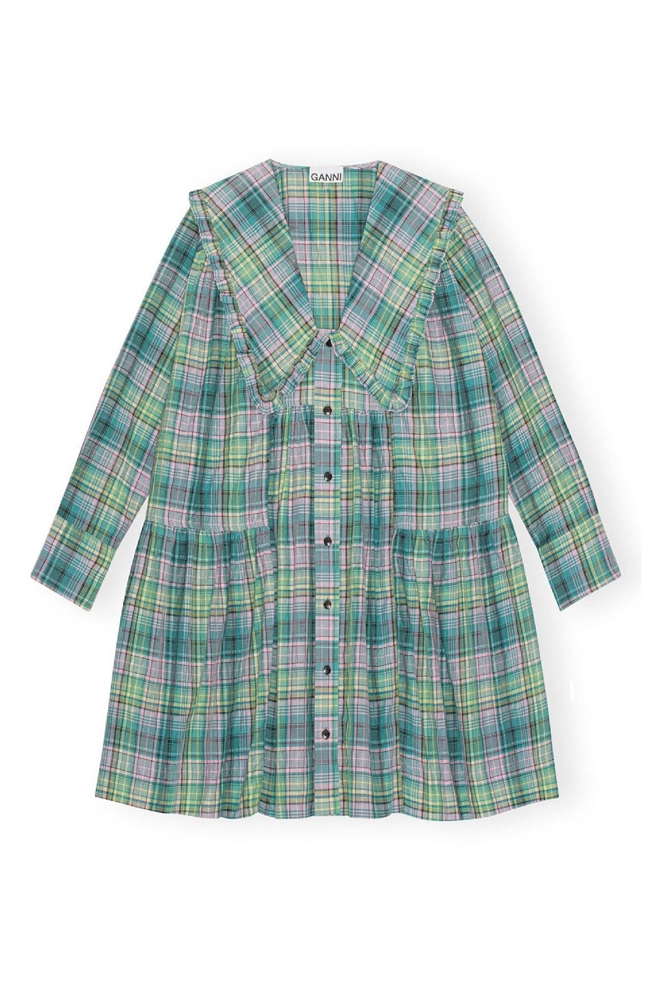 Robe chemise courte ample à carreaux en crêpe - Lagoon