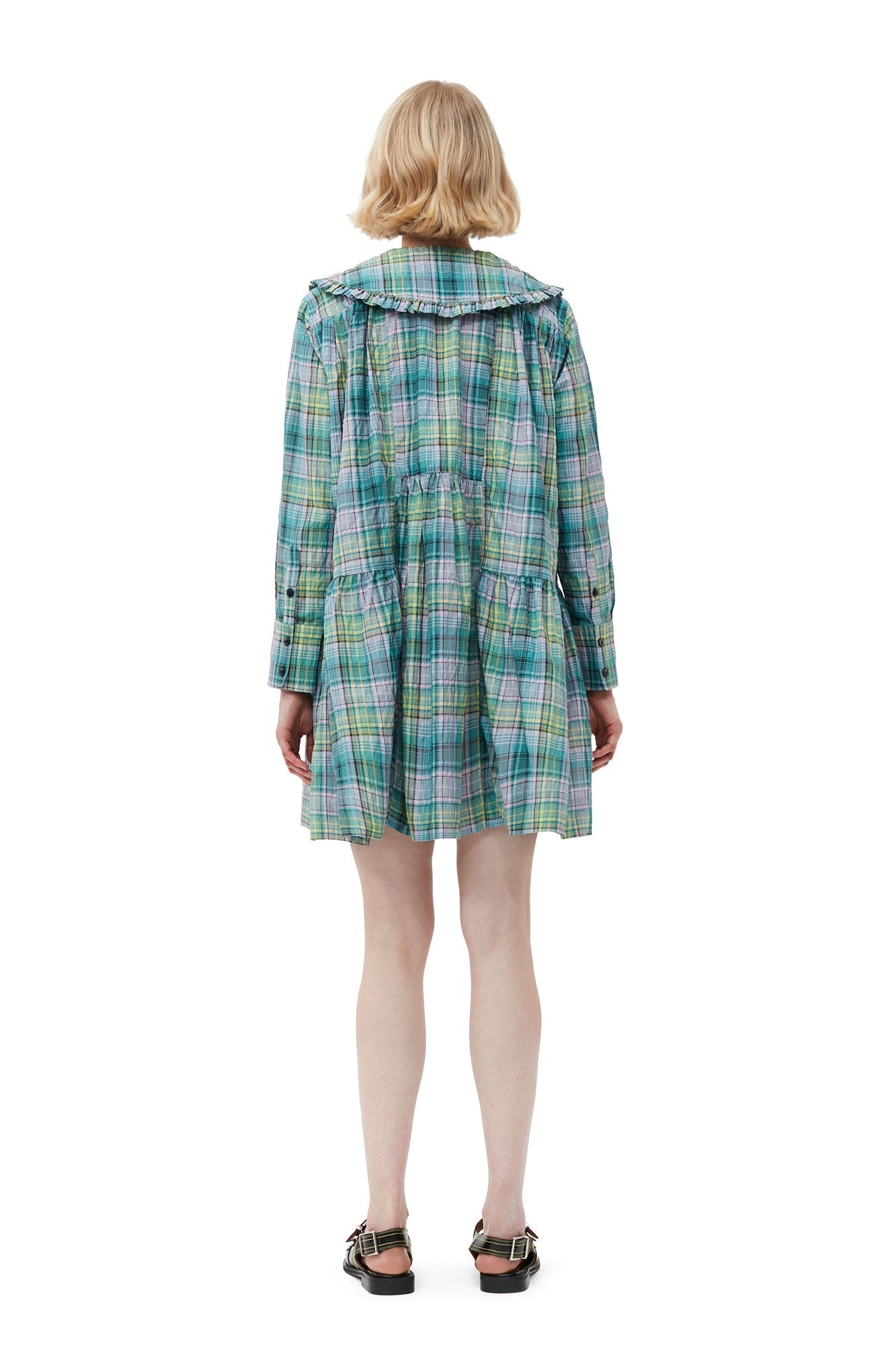 Robe chemise courte ample à carreaux en crêpe - Lagoon