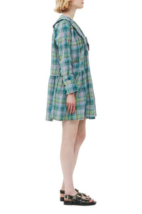 Robe chemise courte ample à carreaux en crêpe - Lagoon