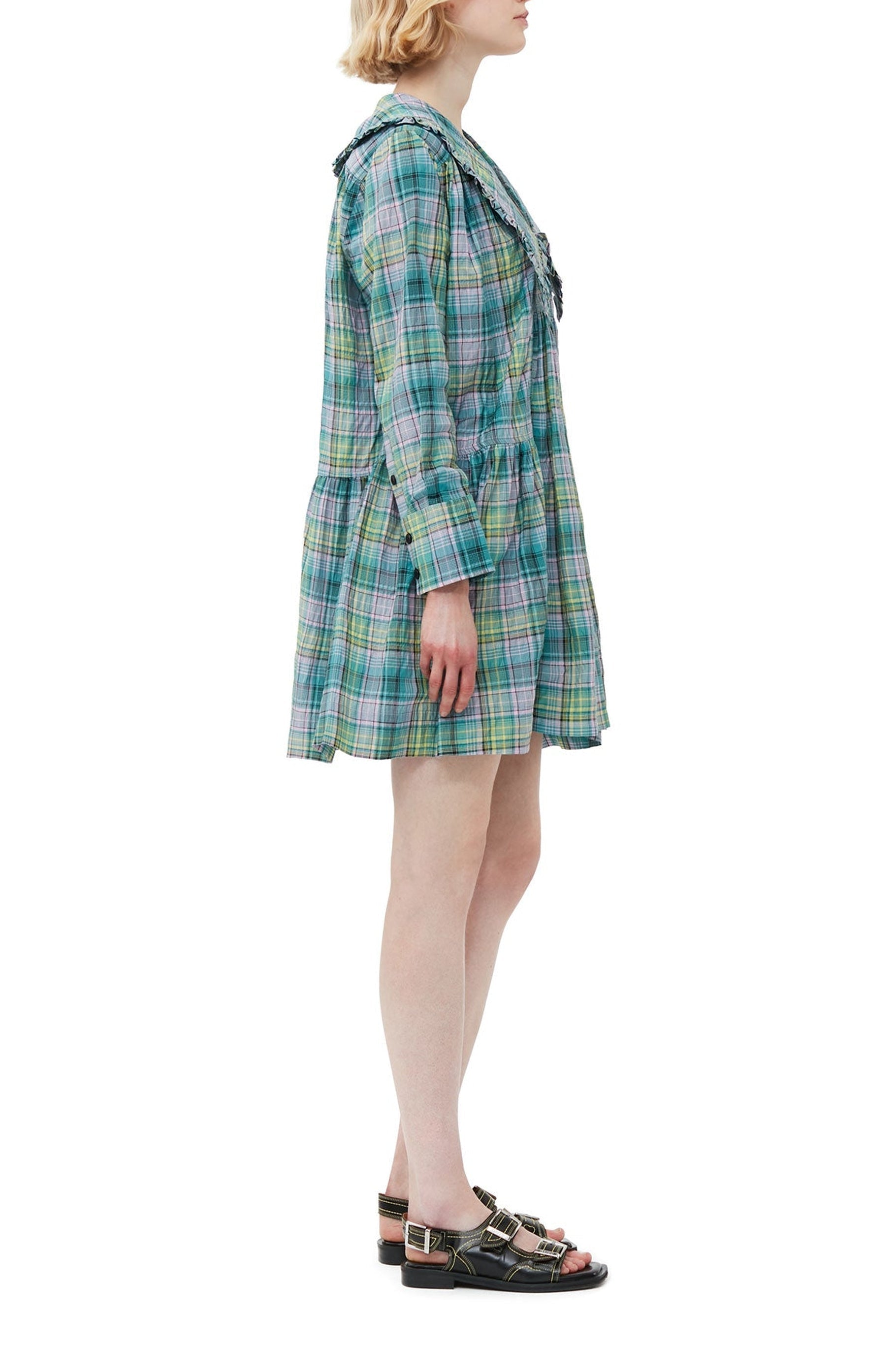 Robe chemise courte ample à carreaux en crêpe - Lagoon