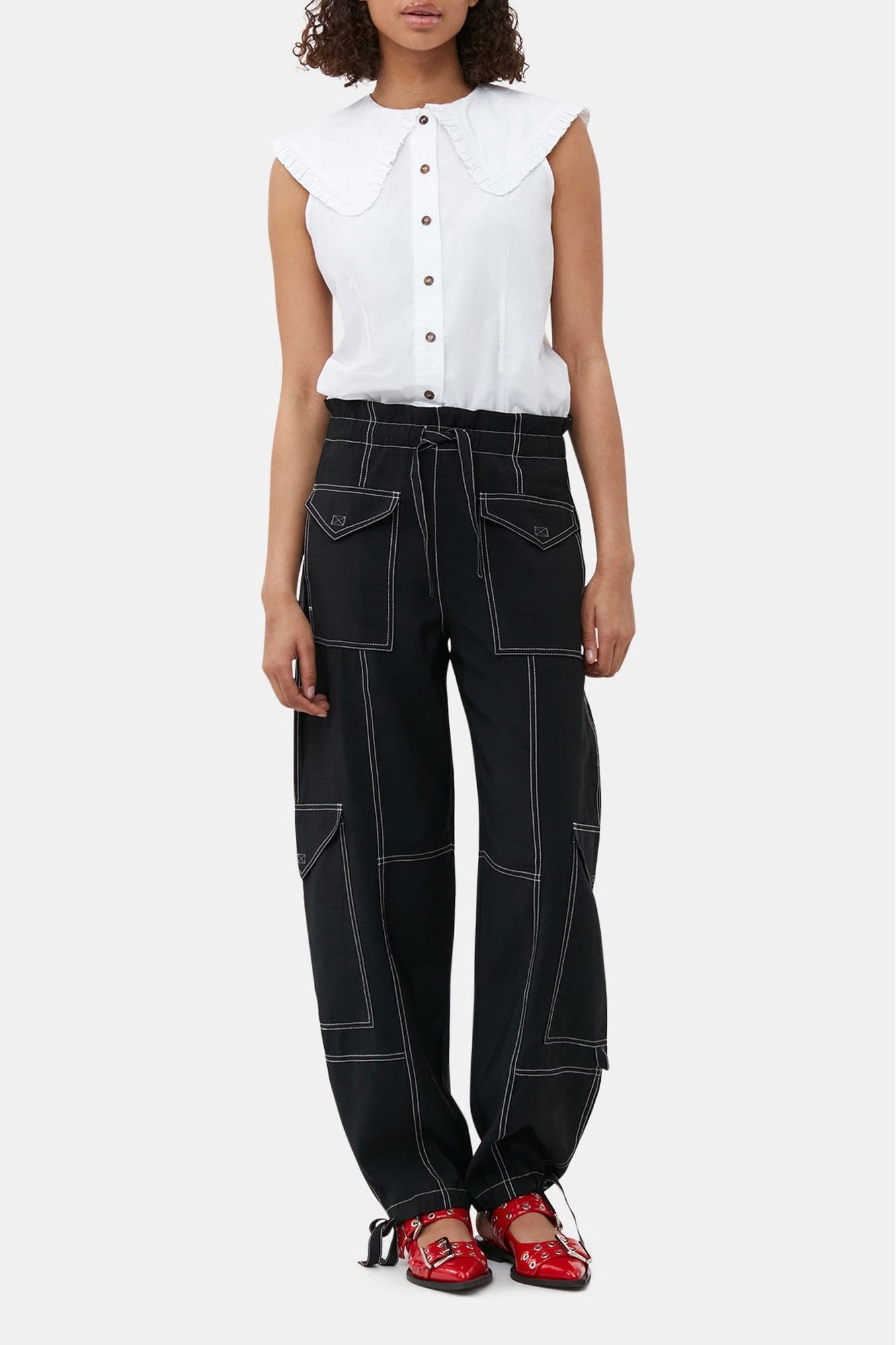 Pantalon taille haute à poches - Black
