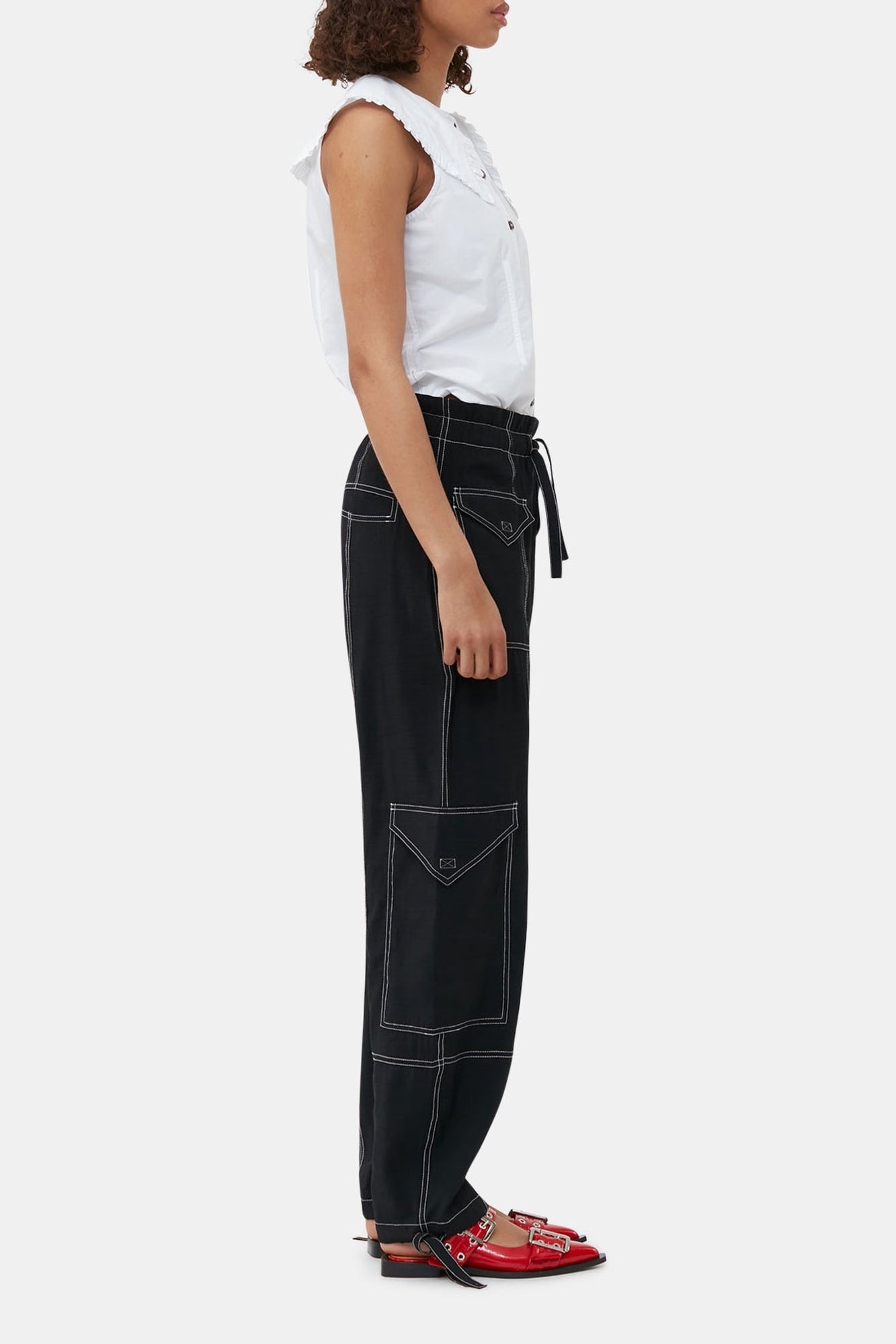 Pantalon taille haute à poches - Black