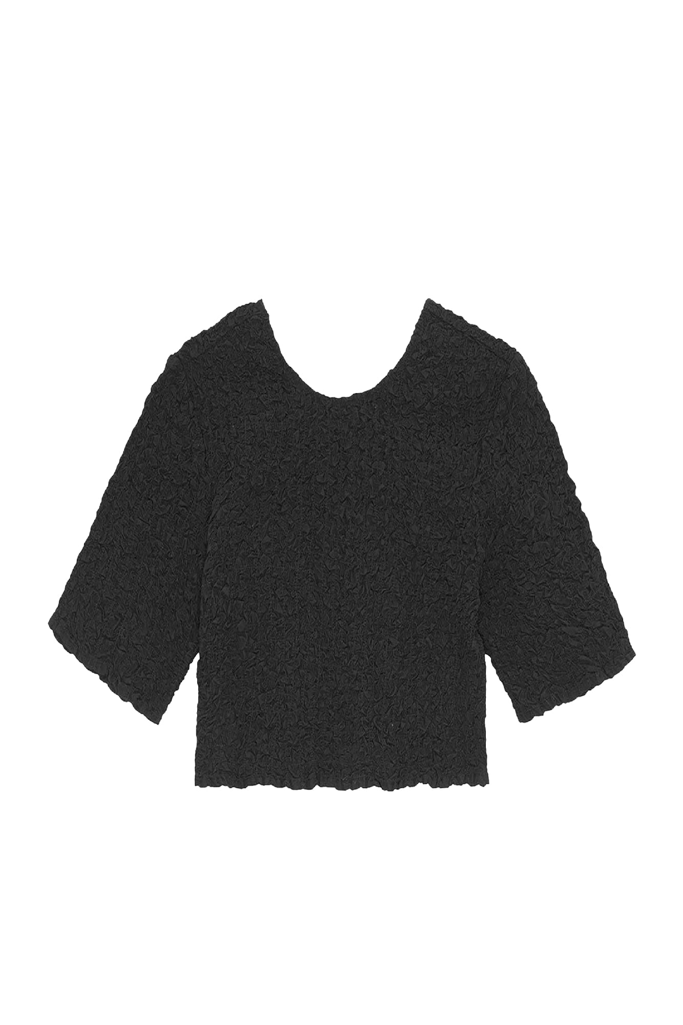 Blouse courte smocké à col rond - Black