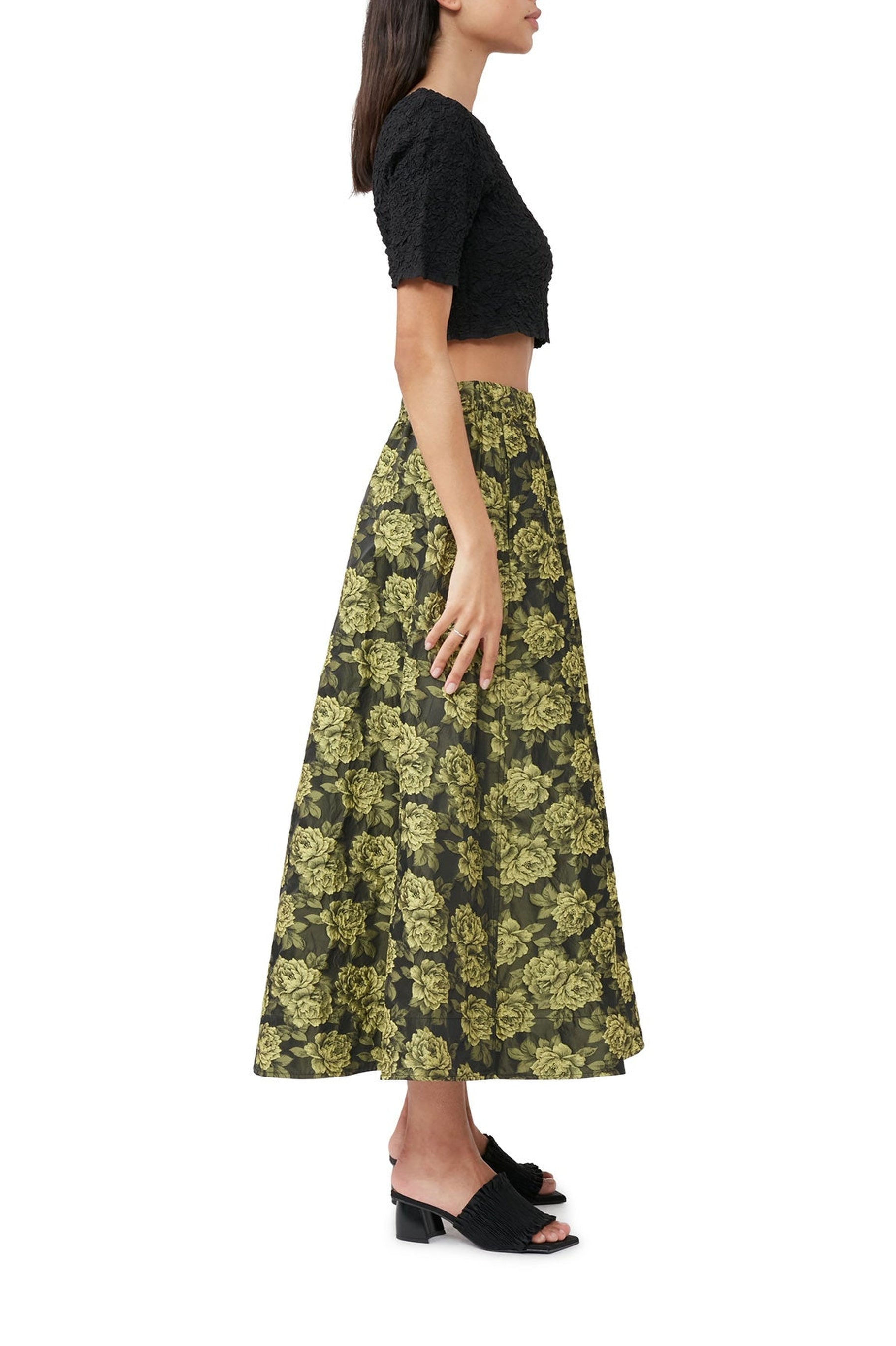 Blouse courte smocké à col rond - Black