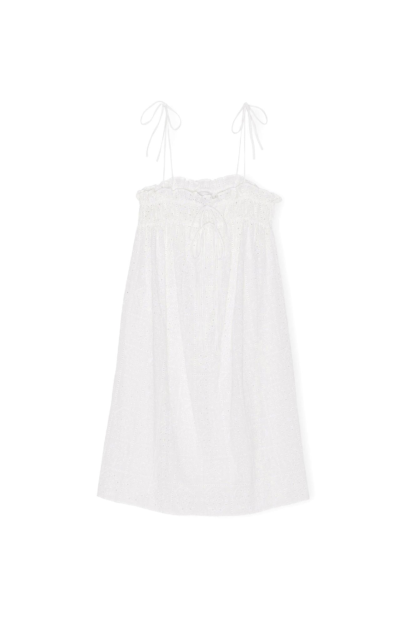Robe courte à bretelles en broderie anglaise - Bright White