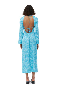 Robe longue fluide en satin - Ethereal Blue